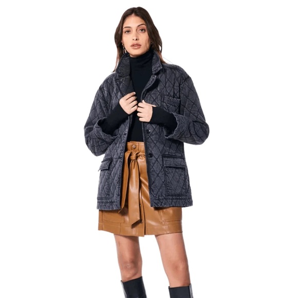 Young Fabulous & Broke Walker Quilted Denim Jacket in Mineral Wash Black - Picture 7 of 8